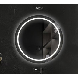 LUSTRO OKRĄGŁE LED FI70  cm WŁĄCZNIK DOTYKOWY PIASKOWANE ŁAZIENKOWE Z PODŚWIETLENIEM