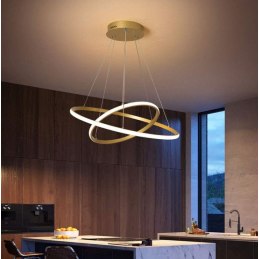 Modern gold LED pendant lamp with adjustable rings