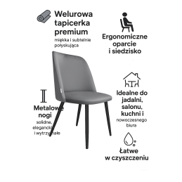 Krzesło welurowe GOYA  Nowoczesne krzesło do salonu, jadalni i kuchni