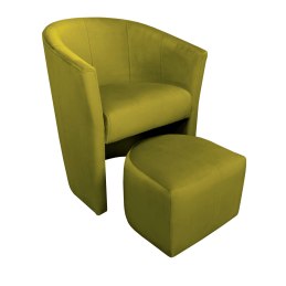 Fotel CLUB z podnóżkiem w tkaninie welur – turkusowy, elegancki fotel z podnóżkiem