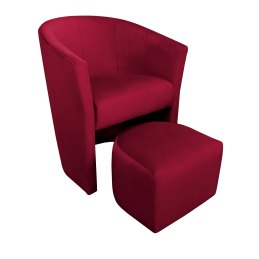 Fotel CLUB z podnóżkiem w tkaninie welur – turkusowy, elegancki fotel z podnóżkiem