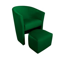Fotel CLUB z podnóżkiem w tkaninie welur – turkusowy, elegancki fotel z podnóżkiem
