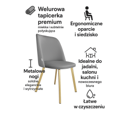 Krzesło welurowe GOYA BL06 na czarnych nogach Nowoczesne krzesło do salonu, jadalni i kuchni