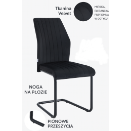 IVO Chair Modern Velvet Fabric Black Metal Frame Seat