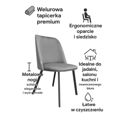 Krzesło welurowe GOYA  Nowoczesne krzesło do salonu, jadalni i kuchni