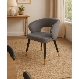 Krzesło AURA welurowe BL14 – szare, czarna noga ze złotem