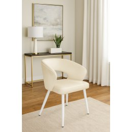 Krzesło AURA welur kremowe na białej nodze
