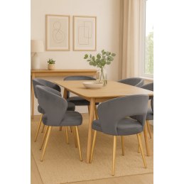 Krzesło AURA welurowe szare z złotymi nogami