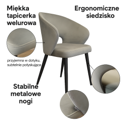 Krzesło AURA welur MG55 z złotymi nogami