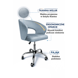 Fotel obrotowy AURA MG25 zielony – welur, chromowana podstawa