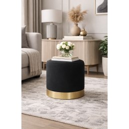 Pufa LUX welurowa ze złotą podstawą czarna MG19 – elegancka pufa glamour do salonu