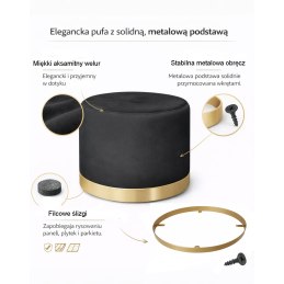 Pufa LUX welurowa ze złotą podstawą BL14 – elegancka pufa glamour do salonu