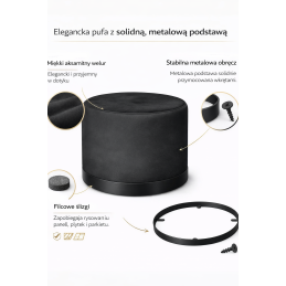 Pufa LUX welurowa z czarną podstawą MG09 – elegancka pufa glamour do salonu