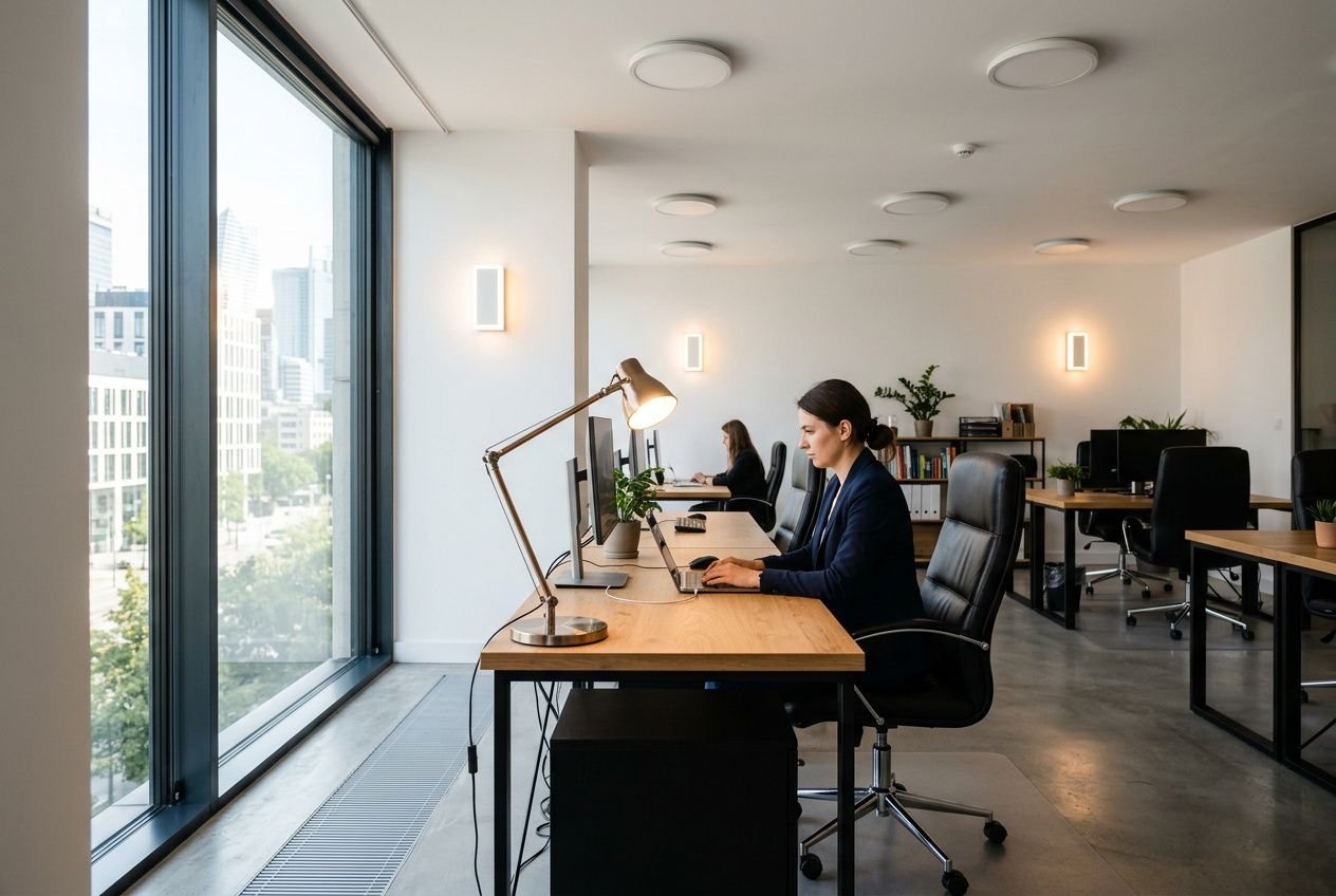 Nowoczesne biuro z warstwowym oświetleniem