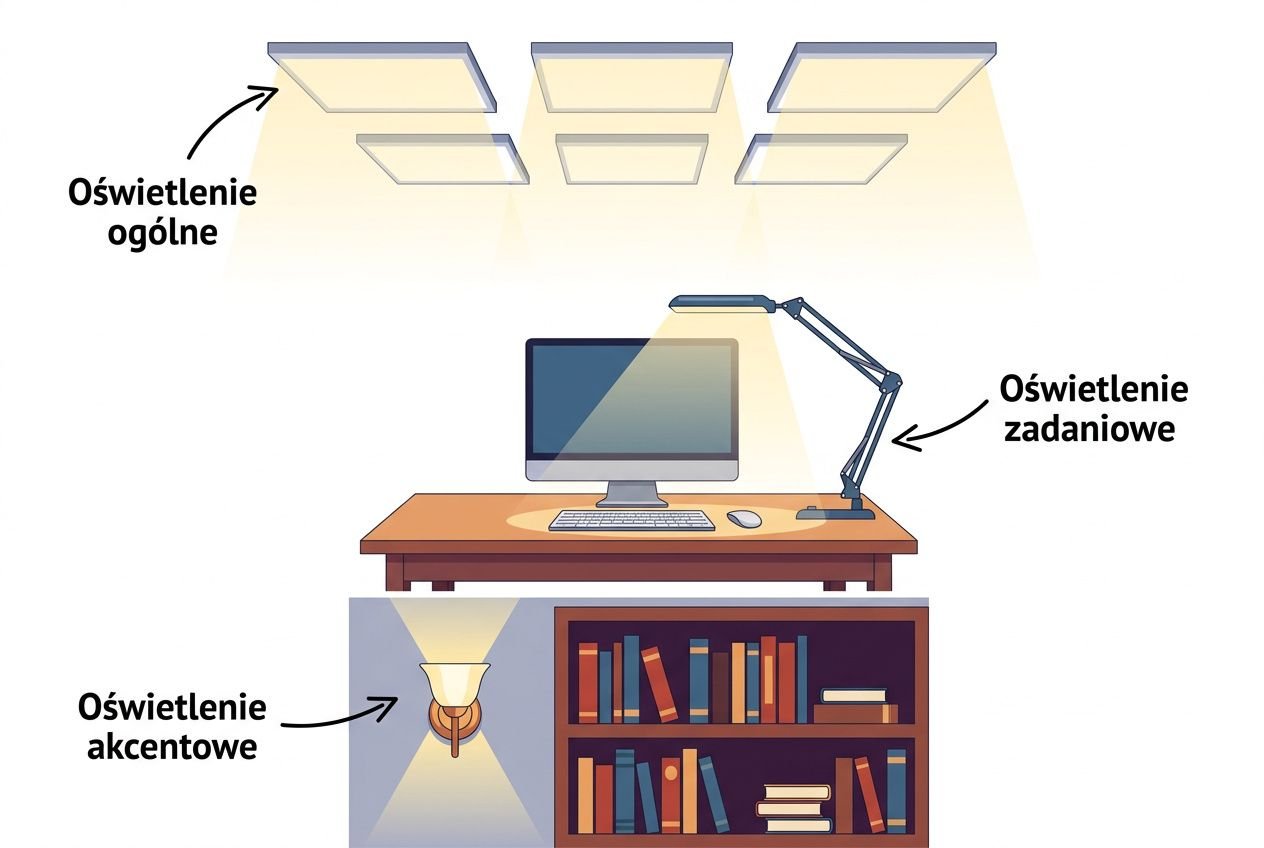 Trzy warstwy oświetlenia biurowego